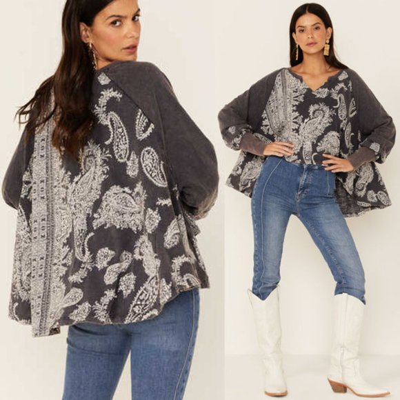 NEW Free People True Perfection Paisley Printed Long Sleeve High Low Top $98 L - Picture 4 of 9